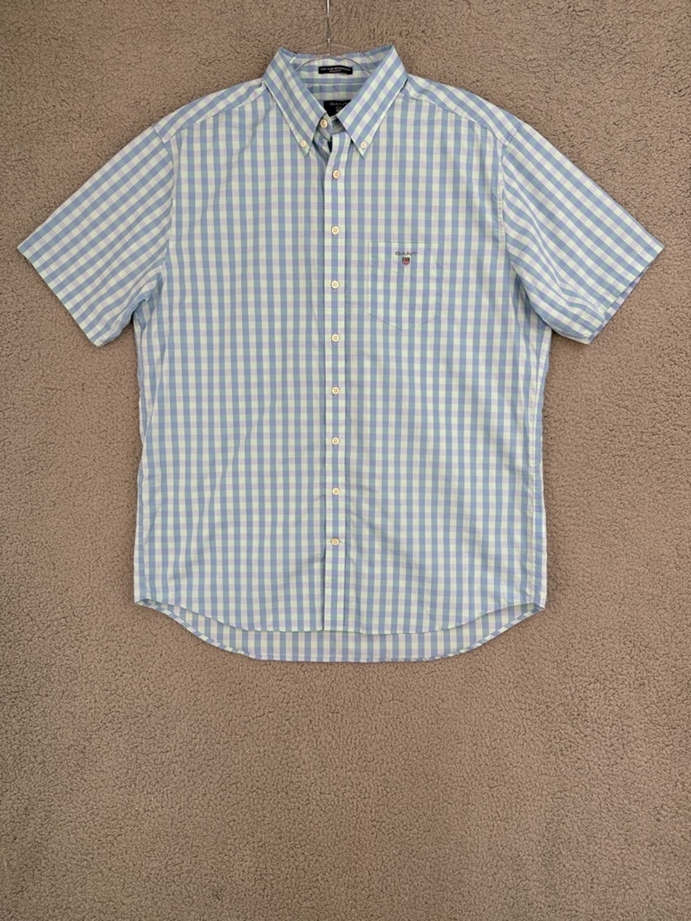 Gant regular fit Men’s 2XL Short Sleeve button down Gingham Shirt Light Blue